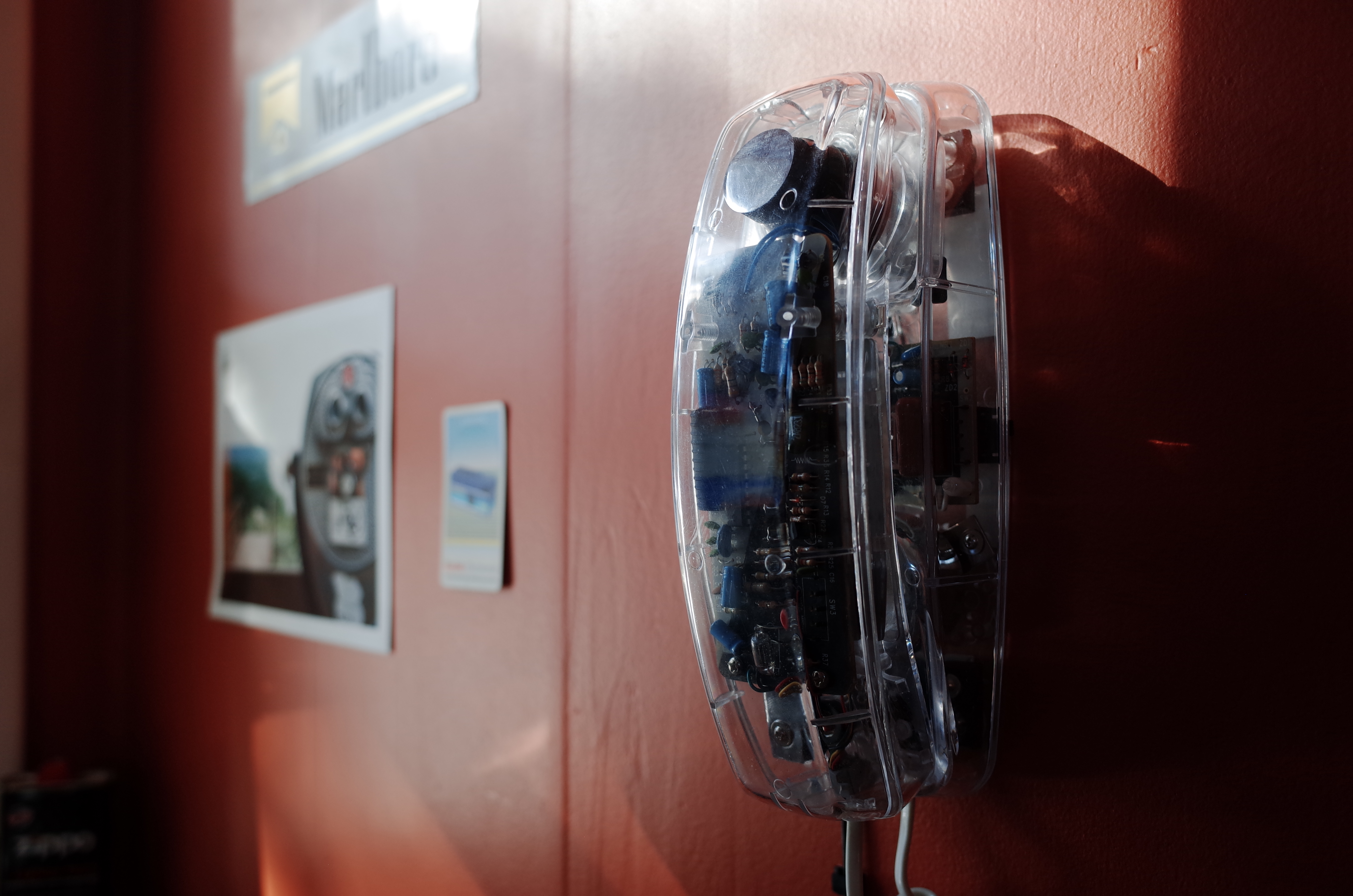 Wall-mounted landline telephone